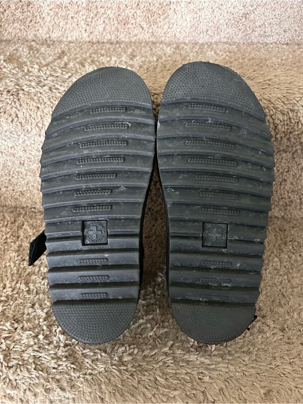 Dr. Martens Black Platform Sandals with Yellow Stitching